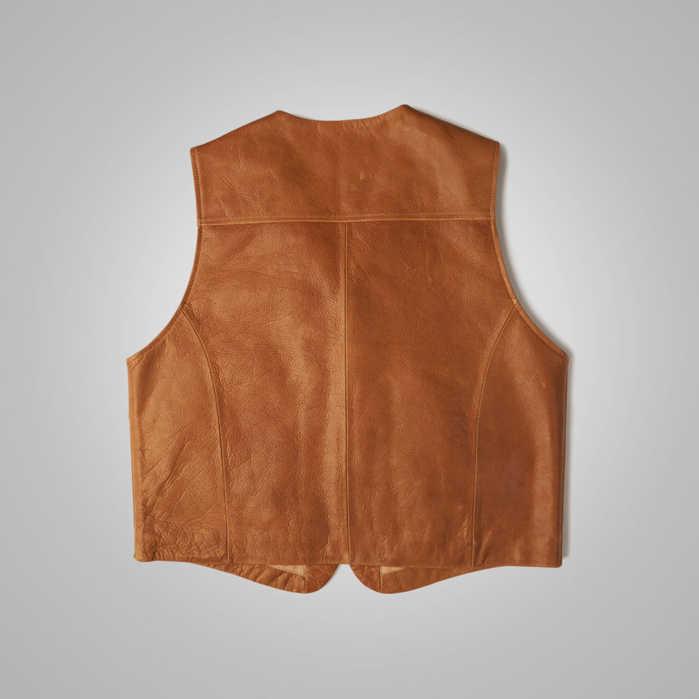 Men’s Vintage Brown Sheepskin Leather Cowboy Vest