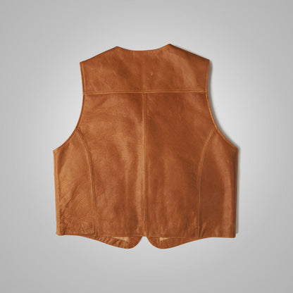 Men’s Vintage Brown Sheepskin Leather Cowboy Vest