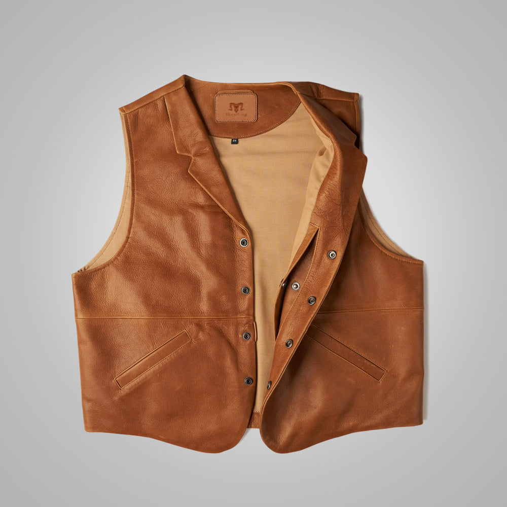 Men’s Vintage Brown Sheepskin Leather Cowboy Vest