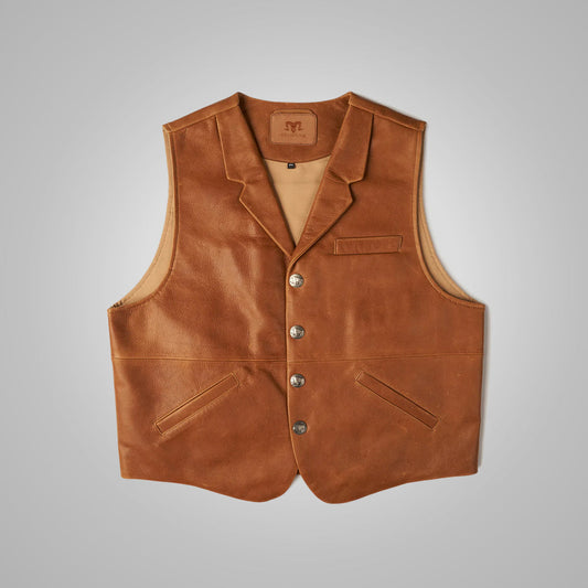 Men’s Vintage Brown Sheepskin Leather Cowboy Vest