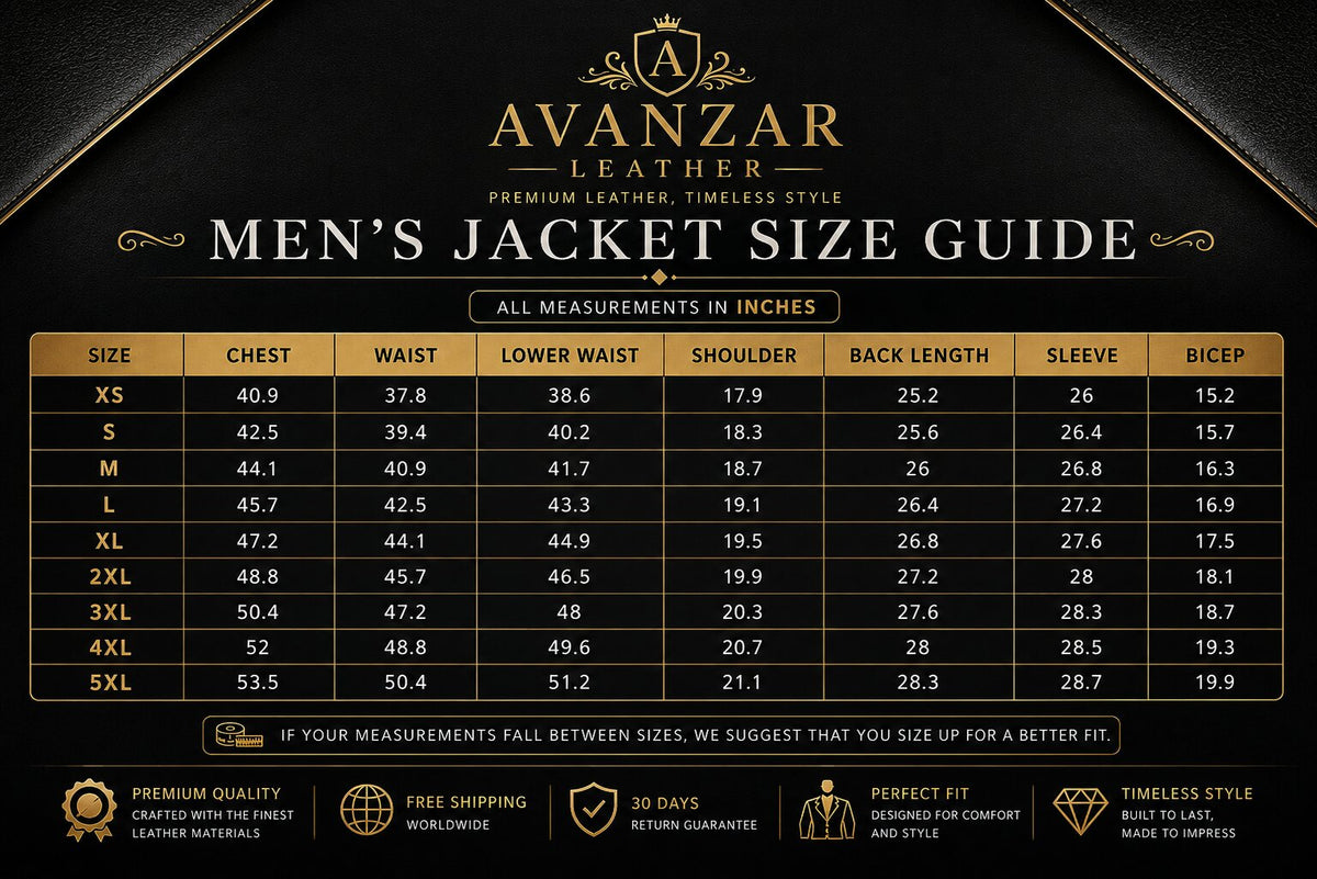 Men size guide by avanzar leather