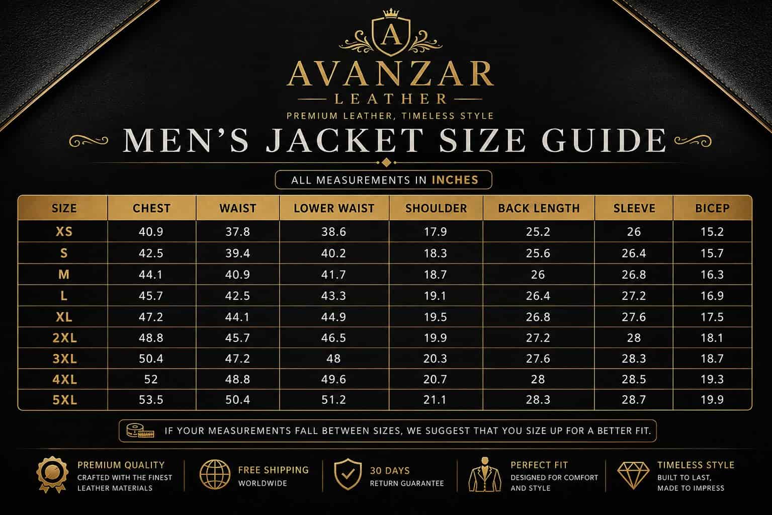 Men size guide by avanzar leather