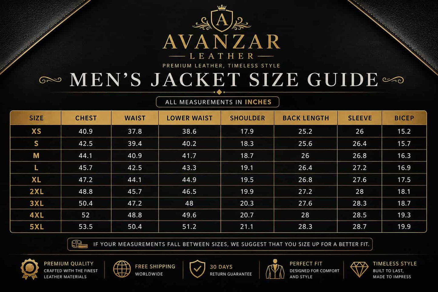 Men size guide by avanzar leather