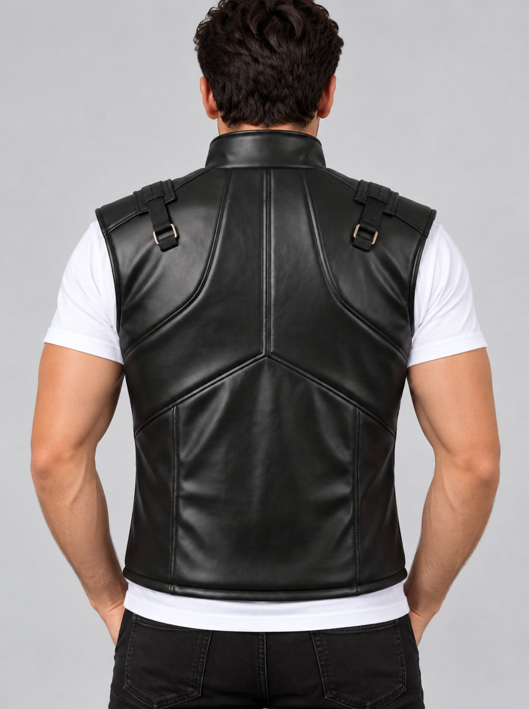 Metal Gear Solid Snake Tactical Leather Vest - Cosplay Costume back view by avanzar leather