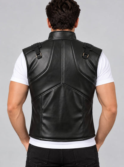 Metal Gear Solid Snake Tactical Leather Vest - Cosplay Costume back view by avanzar leather