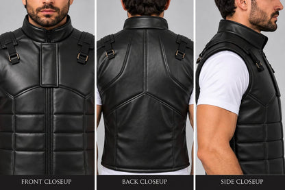 Metal Gear Solid Snake Tactical Leather Vest - Cosplay Costume closeup view by avanzar leather