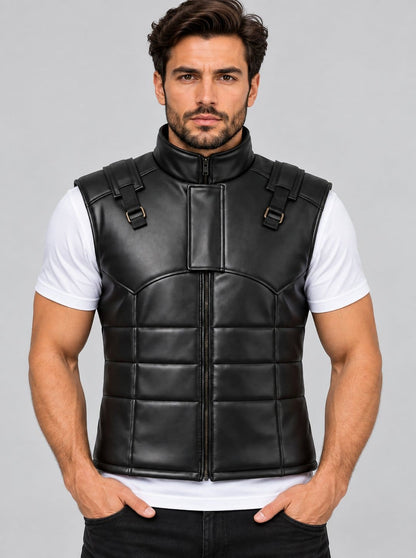 Metal Gear Solid Snake Tactical Leather Vest - Cosplay Costume front view by avanzar leather