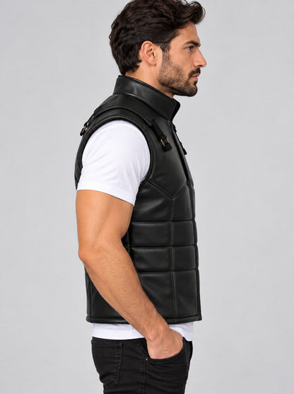 Metal Gear Solid Snake Tactical Leather Vest - Cosplay Costume sid view by avanzar leather