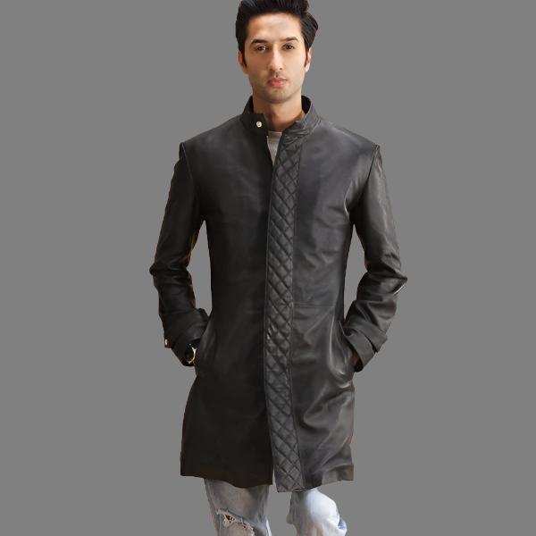 Midlander Quilted Black Leather Trench Coat