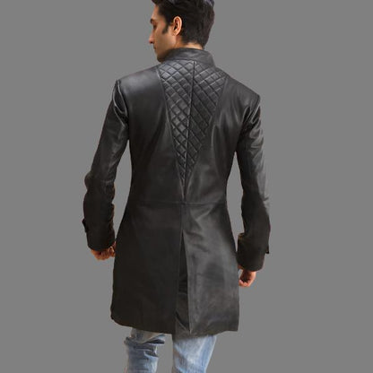 Midlander Quilted Black Leather Trench Coat