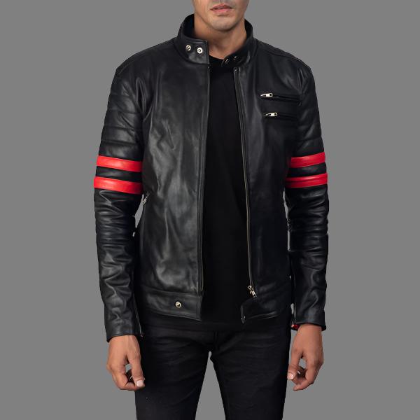 Monza Black and Red Leather Biker Jacket - Dynamic Sporty Design