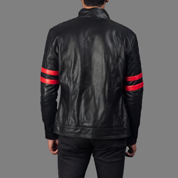 Monza Black and Red Leather Biker Jacket - Dynamic Sporty Design