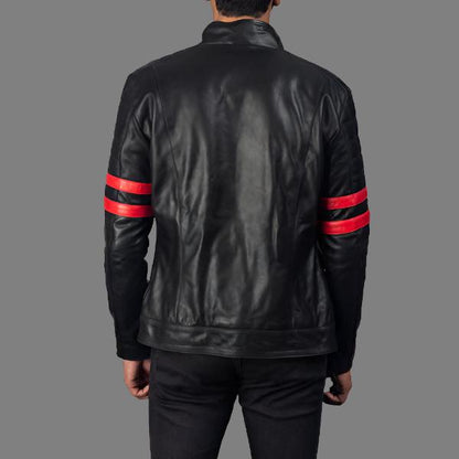 Monza Black and Red Leather Biker Jacket - Dynamic Sporty Design