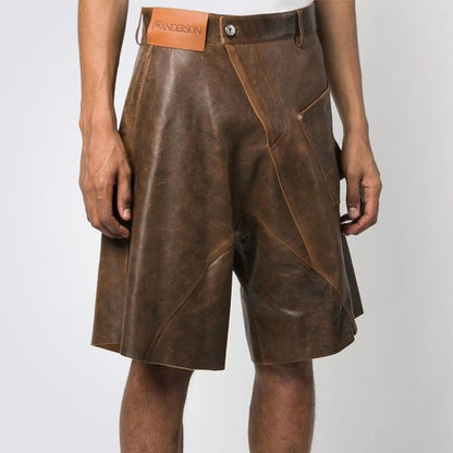 Men’s Twisted Stitch Brown Leather Shorts – Avanzar Leather