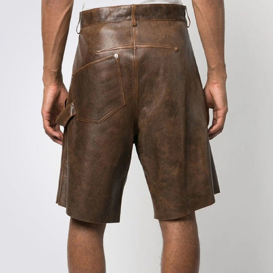 Men’s Twisted Stitch Brown Leather Shorts – Avanzar Leather