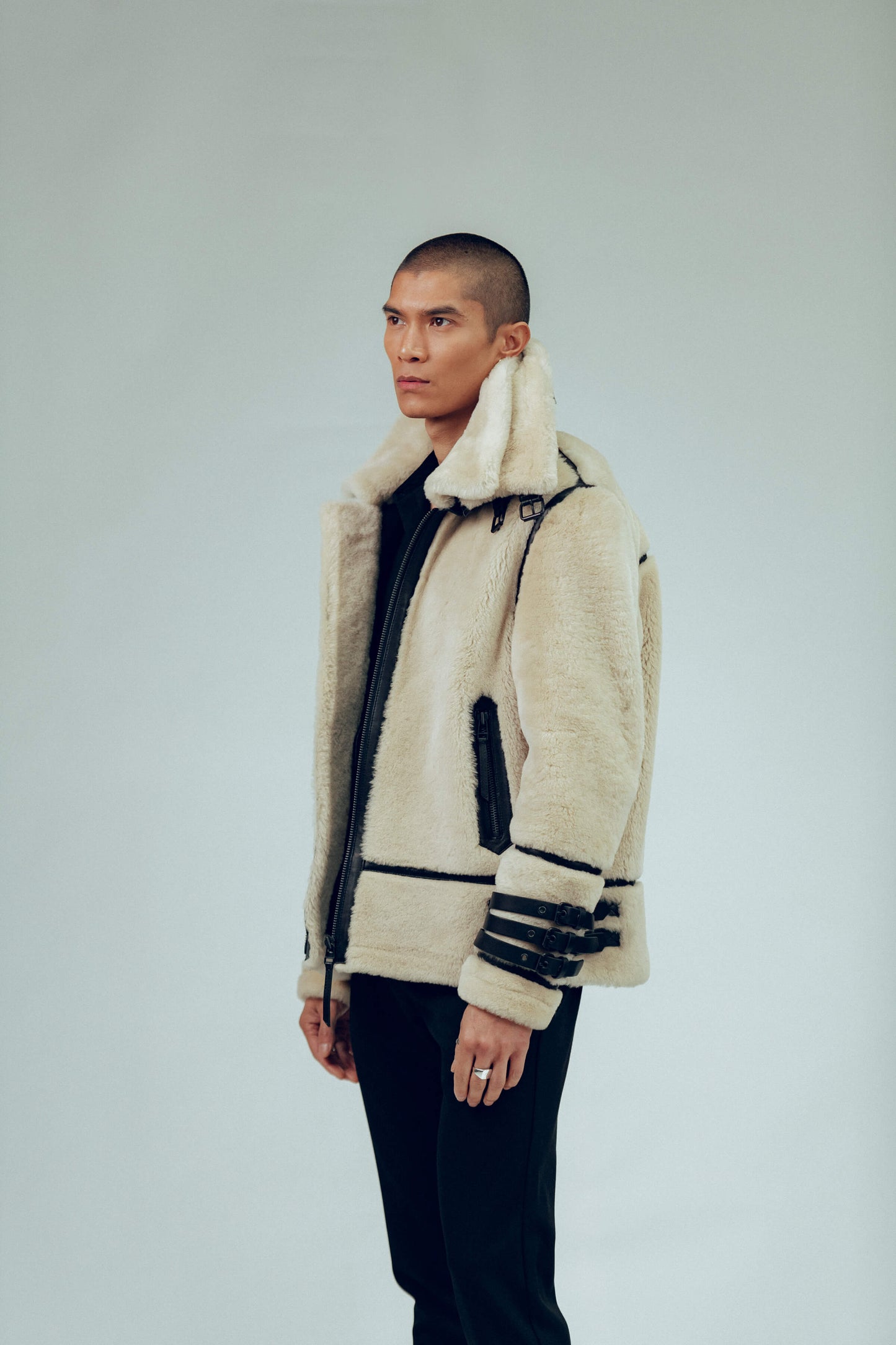 Men's Off-White Sheepskin Leather Shearling Jacket