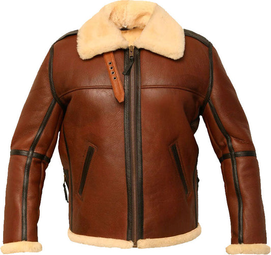 New Men’s Distressed Flight Leather Jacket with Fur