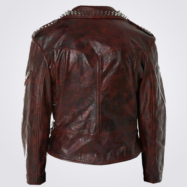 Men’s Red Waxed Punk Spiked Leather Jacket – Avanzar Leather