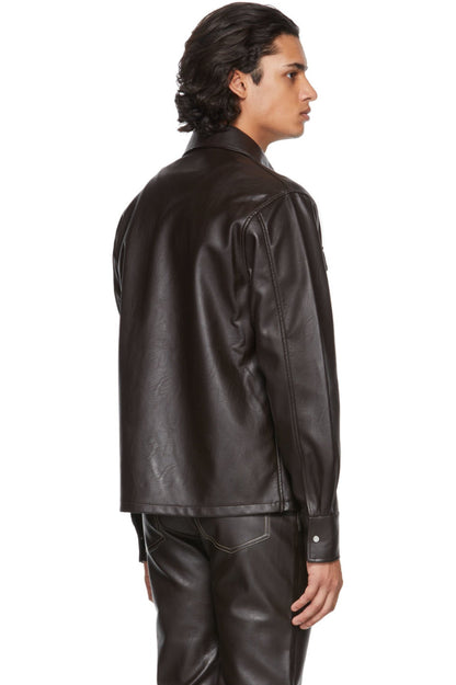 Men's Black Full Sleeve Trucker Leather Shirt