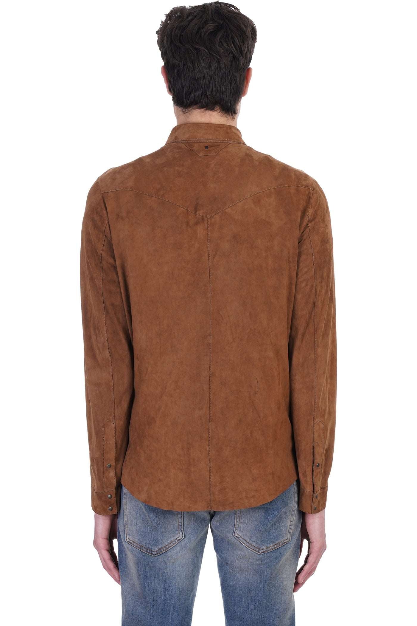  Men's Tan Brown Full Sleeve Suede Leather Shirt