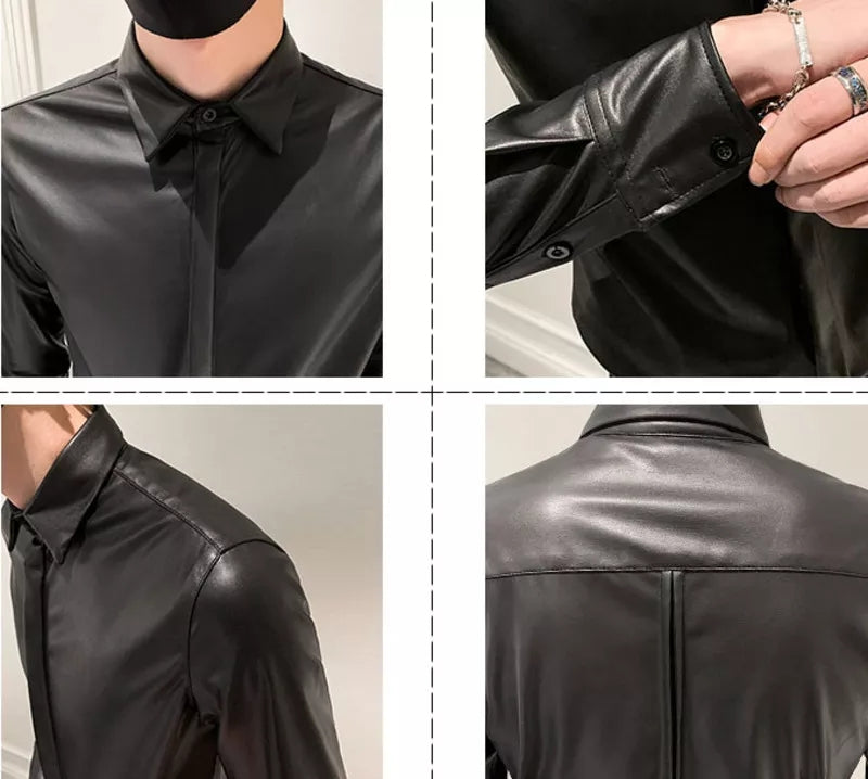 Men's Trendy Black Full Sleeve Leather Shirt