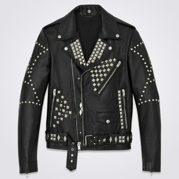 Men’s Handmade Black Punk Rivet Studded Leather Jacket – Avanzar