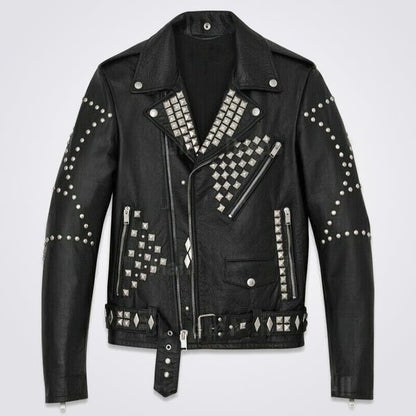 Men’s Handmade Black Punk Rivet Studded Leather Jacket – Avanzar