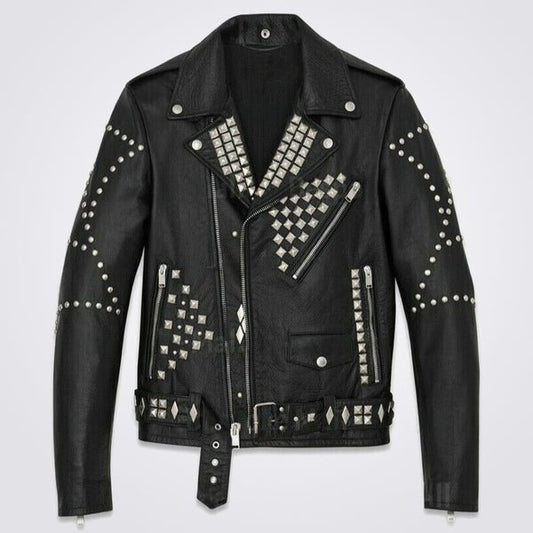 Men’s Handmade Black Punk Rivet Studded Leather Jacket – Avanzar