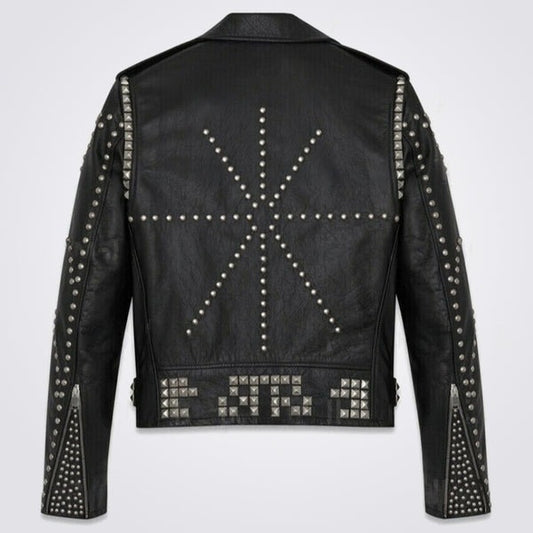Men’s Handmade Black Punk Rivet Studded Leather Jacket – Avanzar