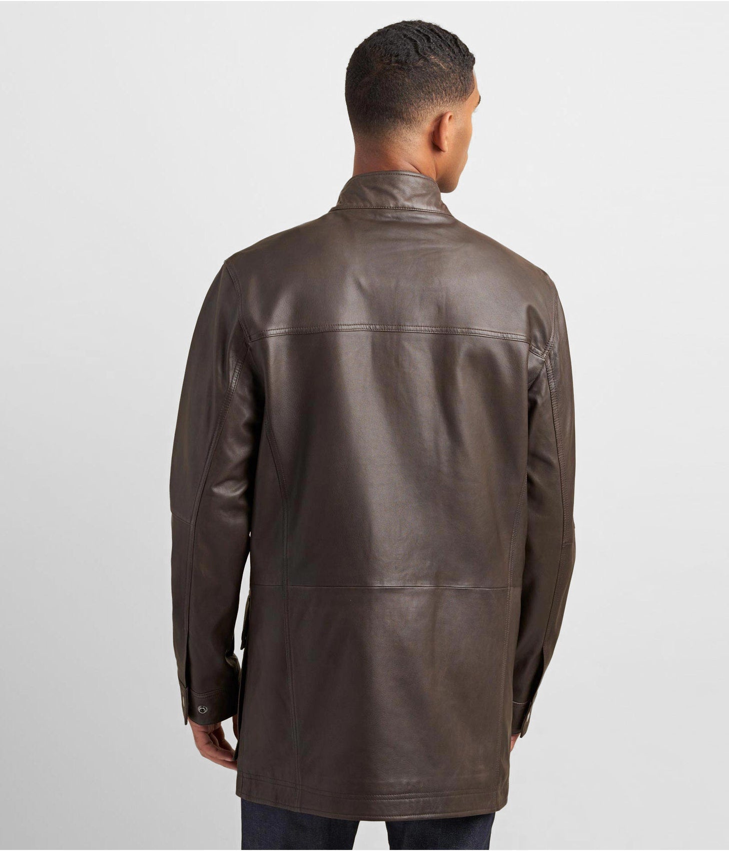 Men's Dark Brown Leather Coat with Patch Pockets