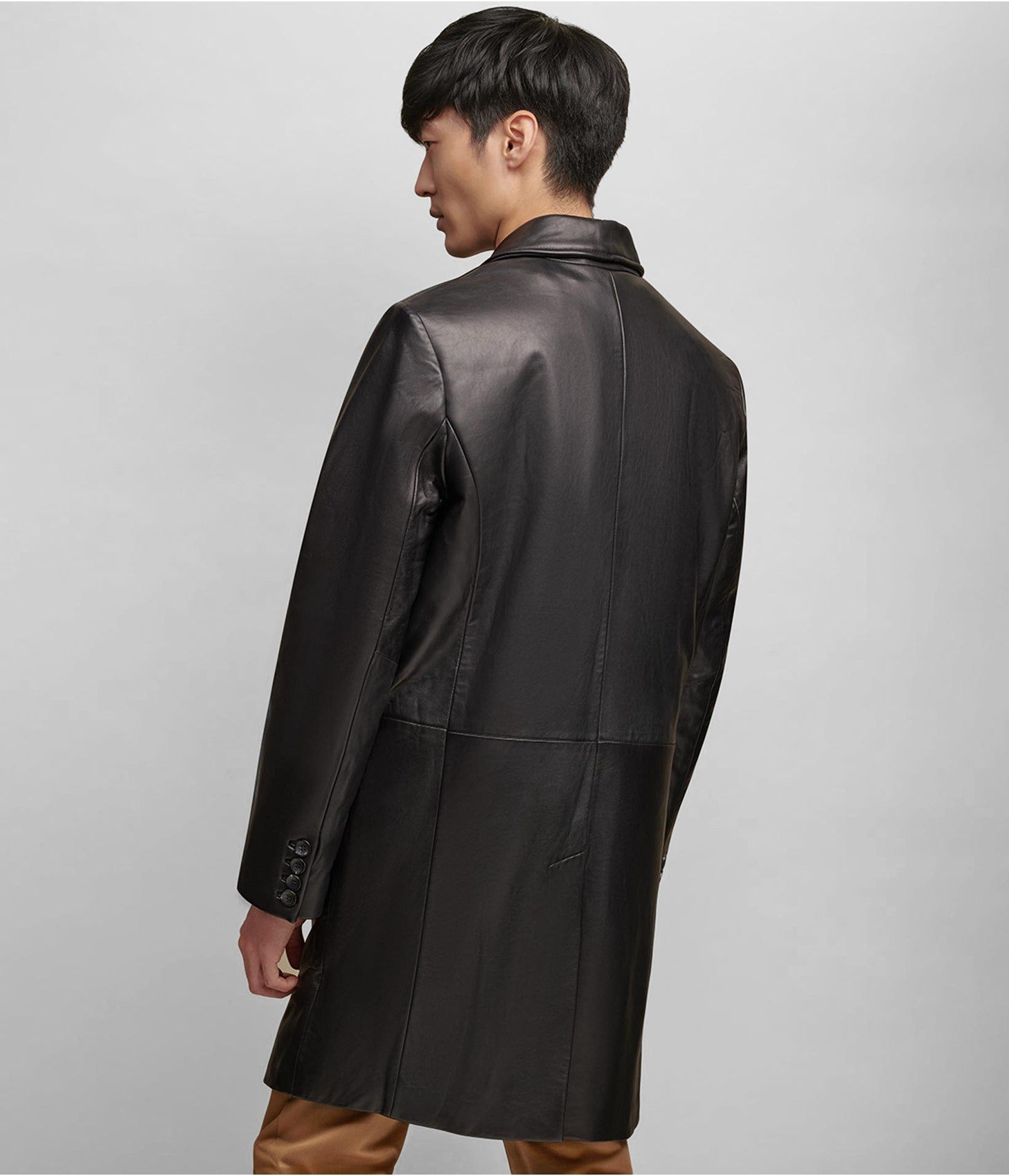 Men's Black Lined Leather Coat