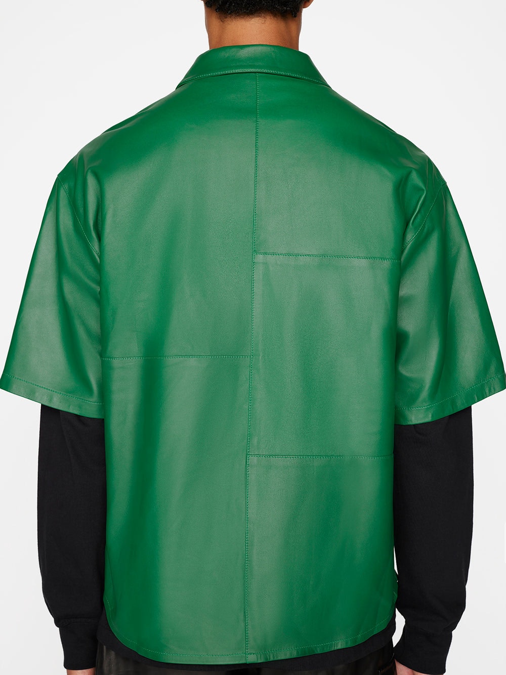 Men's Dark Green Half Sleeve Leather Shirt