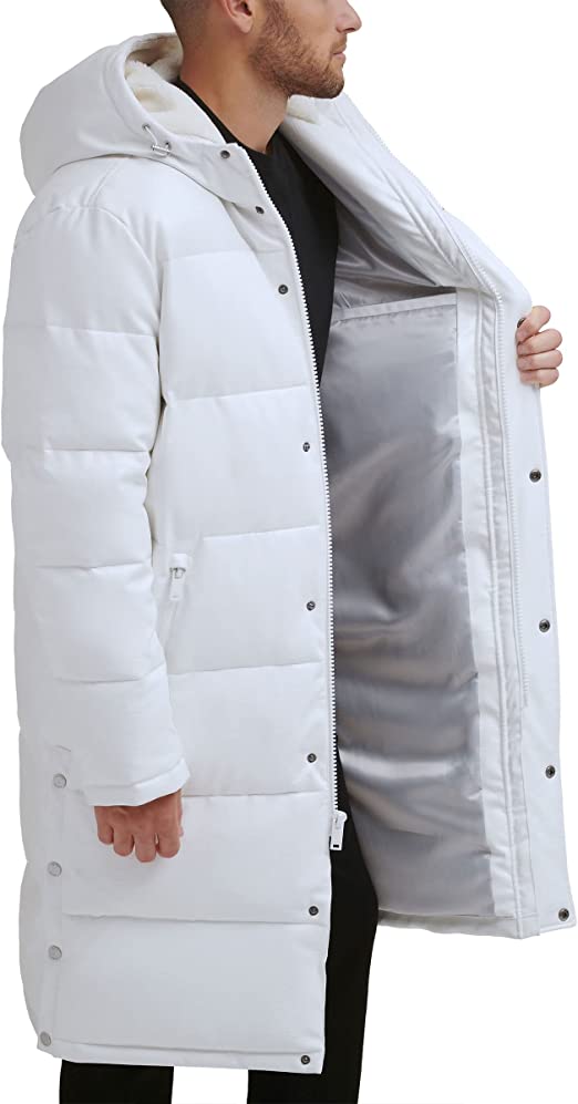 Men's White Trench Puffer Leather Coat