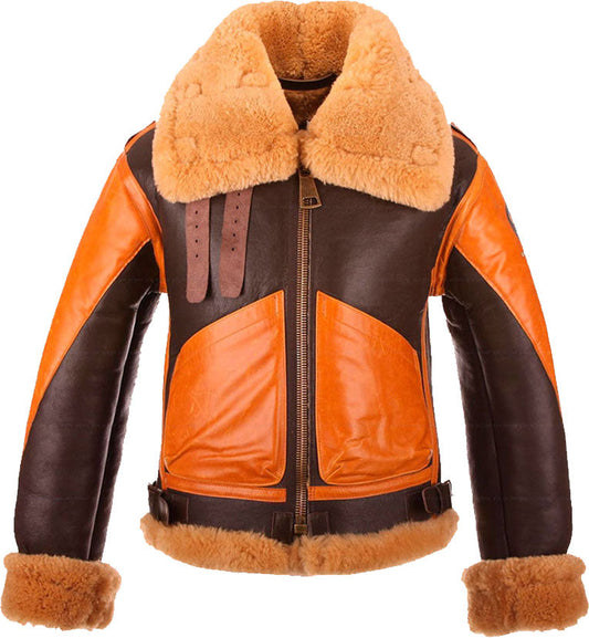 New Style Two-Tone Men’s Bomber Leather Jacket with Fur