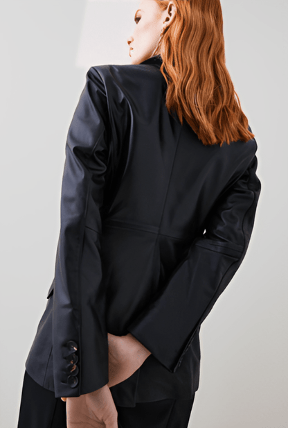 Women's Oversized Black Leather Blazer