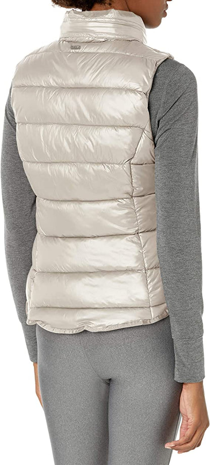 Women's White Puffer Vest with Removable Hood