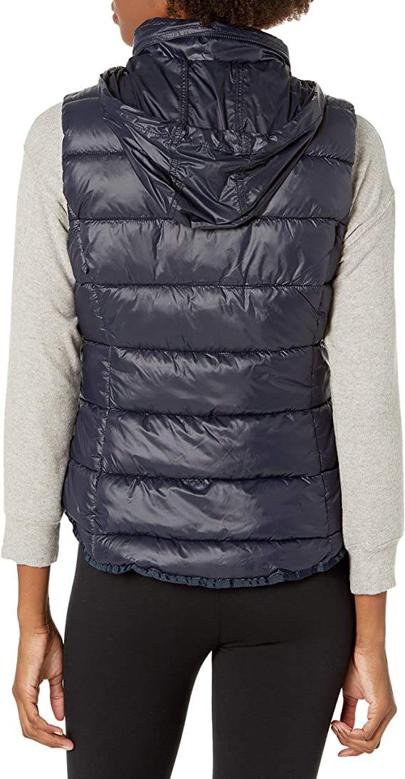 Women's Blue Puffer Vest with Removable Hood 