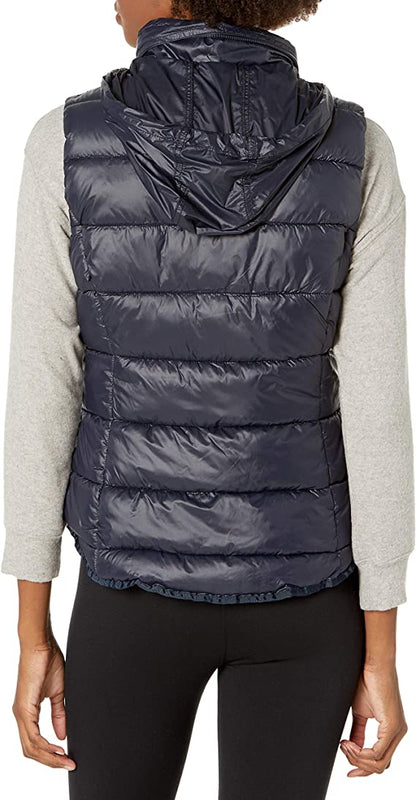 Women's Blue Puffer Vest with Removable Hood 