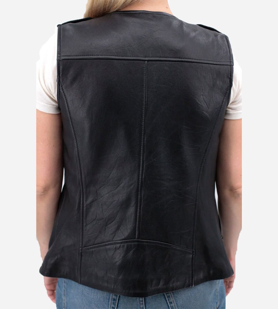 Women's Black Studded Leather Vest