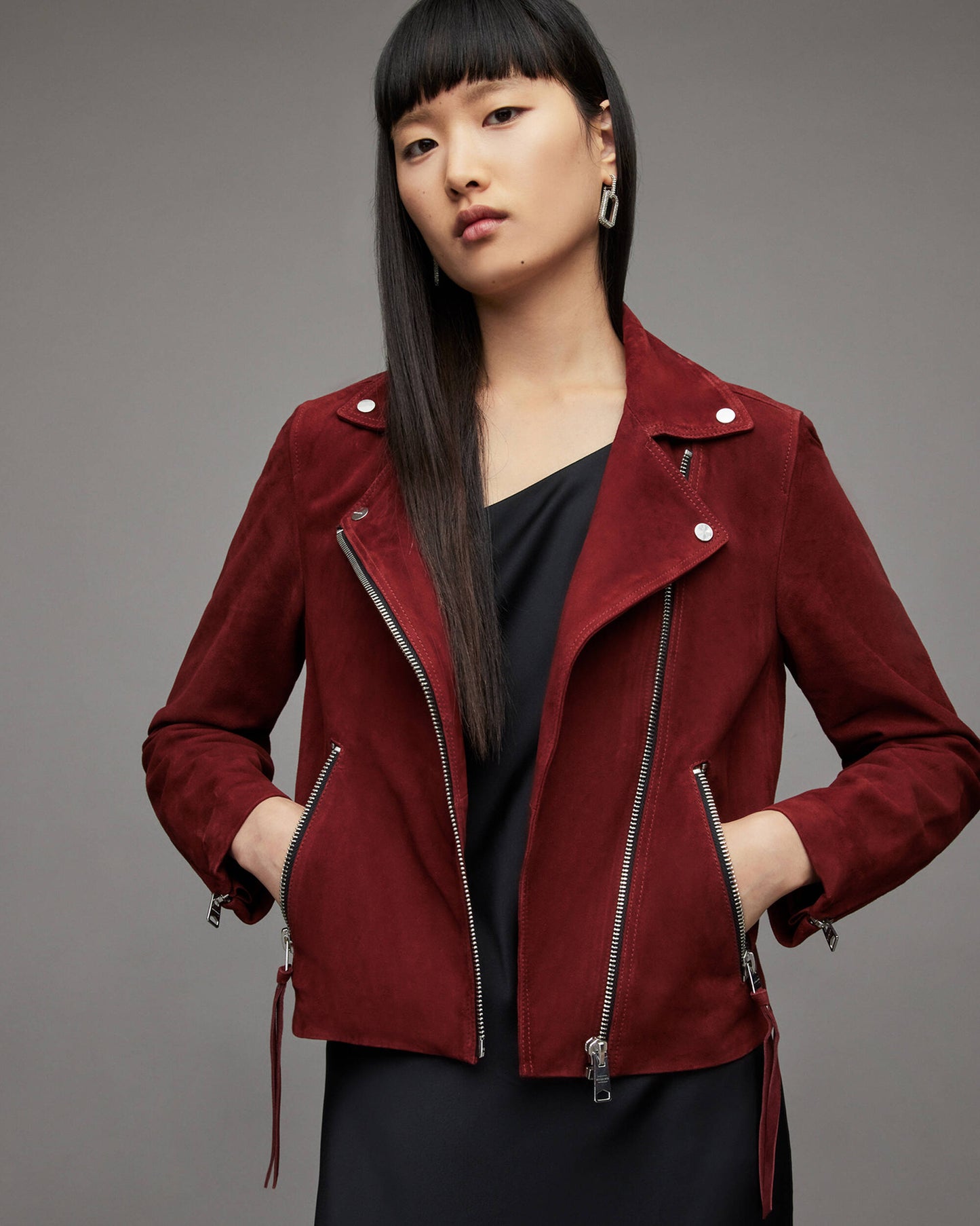 Women's Red Suede Leather Biker Jacket – Bold & Elegant