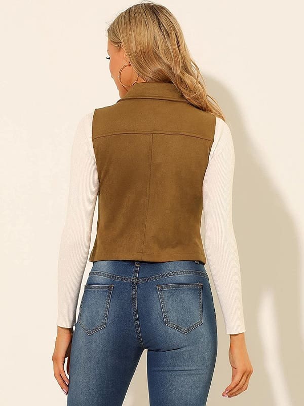 Women's Tan Brown Suede Leather Biker Vest