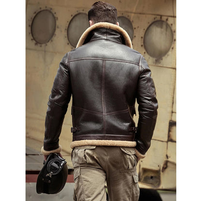 Men’s Brown B3 Flight Sheepskin Shearling Leather Jacket Coat