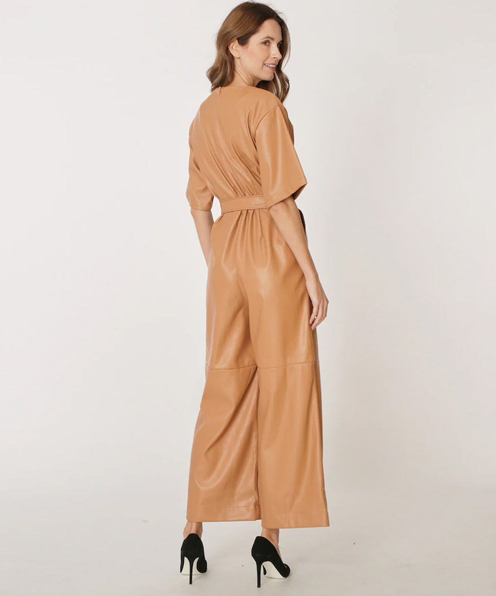 New Women's Brown Leather Jumpsuit with Modern Fit