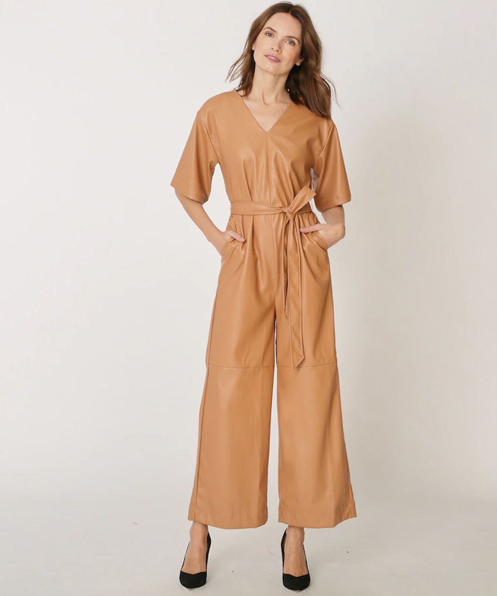 New Women's Brown Leather Jumpsuit with Modern Fit