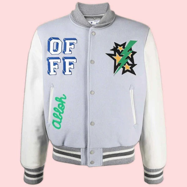 Off-White Bomber Varsity Jacket – Classic & Trendy Avanzar Leather