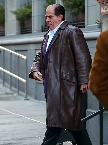 Colin Farrell's The Penguin Brown Leather Coat