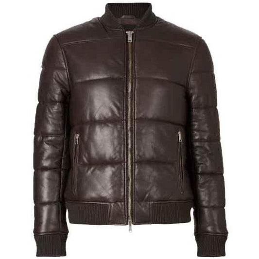 Bowen Leather Puffer Bomber Jacket - Premium Warmth & Style