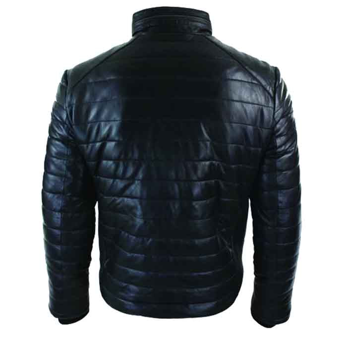 Genuine Black Quilted Leather Puffer Jacket - Casual & Stylish