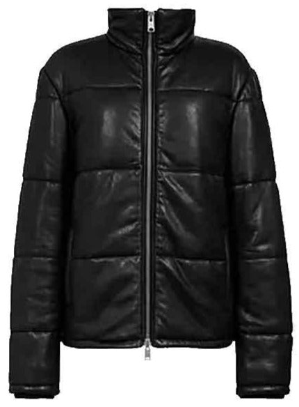 Men’s Black Leather Puffer Jacket - Sleek & Insulated