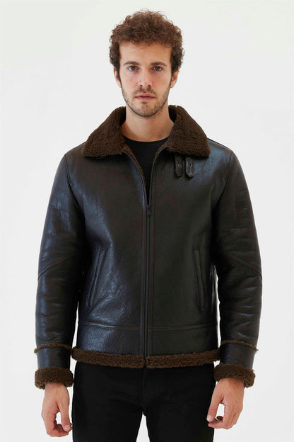 Men's Tobacco Brown Aviator Shearling Jacket